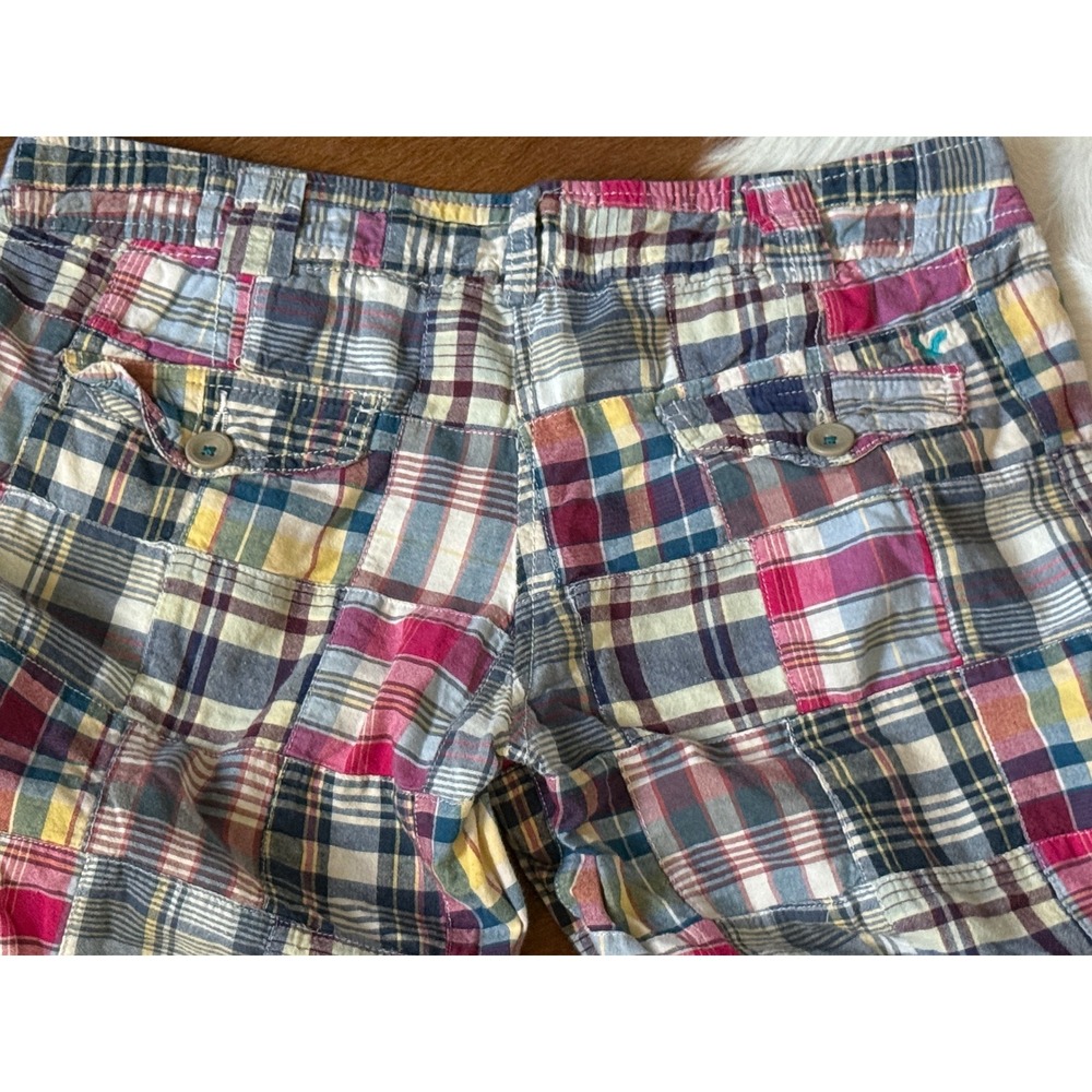 American Eagle Retro 90s Bermuda Shorts Plaid Patchwork Cargo Pink Blue 8 Y2K - Picture 12 of 12